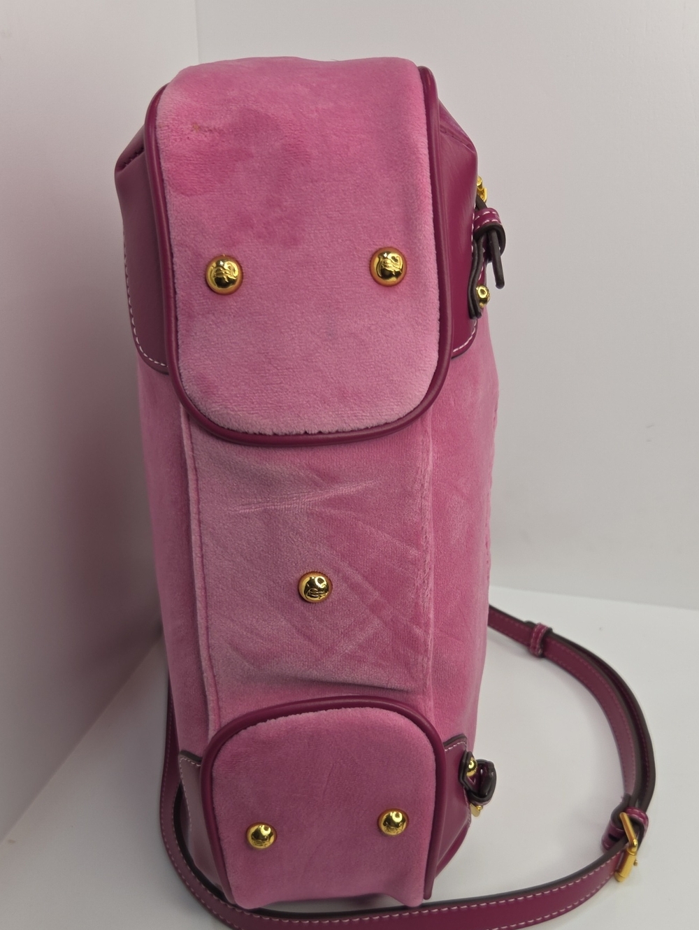 💕▪️Juicy Couture▪️uk Exclusive Twig Pink Suede Purple Trim Gold Chain Hobo Bag - Picture 11 of 13